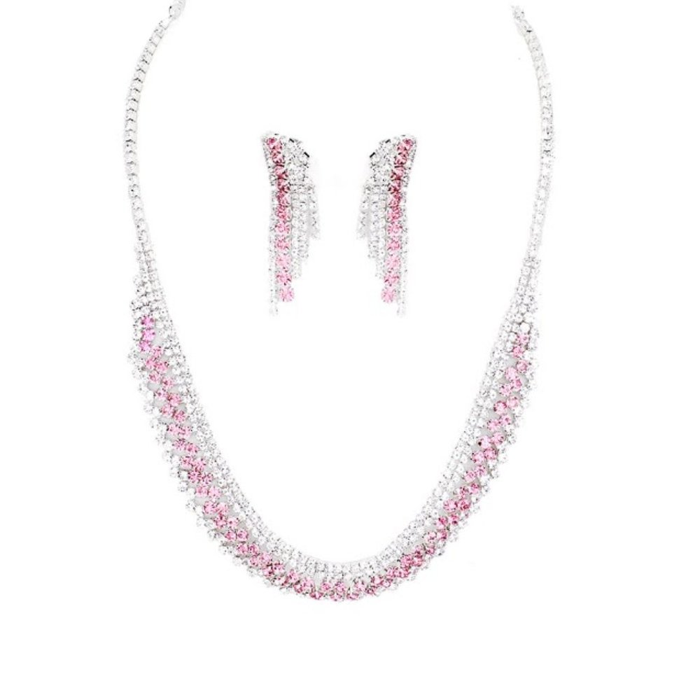 Tigerstars Pink Rhinestone Crystal Necklace Set